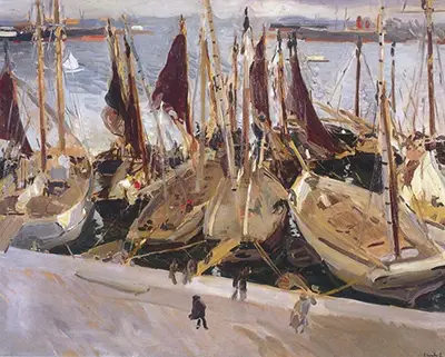 Boats in the Port, Valencia Joaquin Sorolla